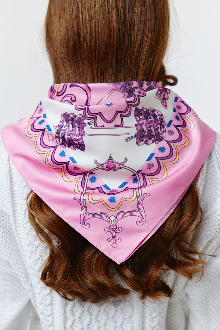 Elegance in Pink and White Intricate Design Square Scarf