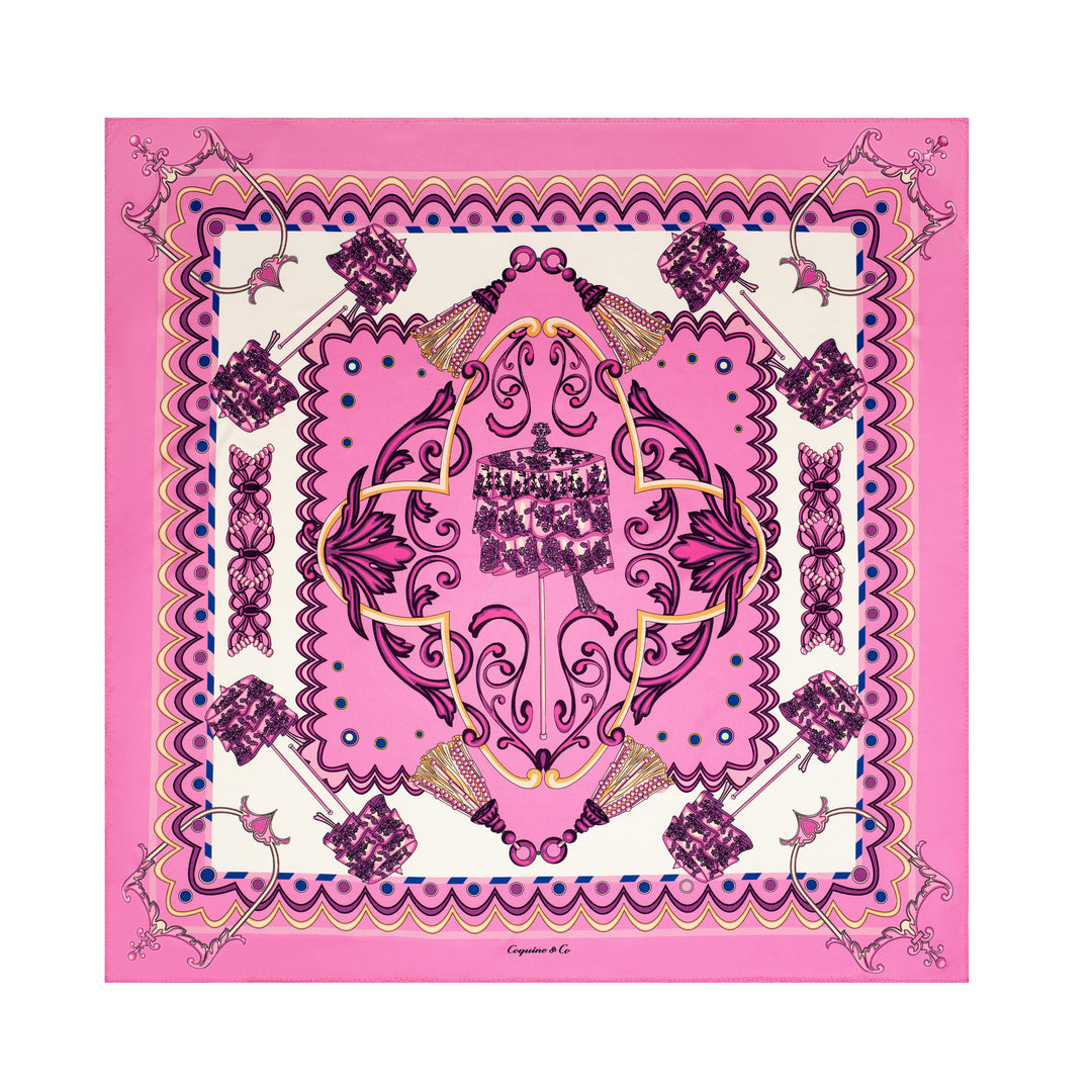 Elegance in Pink and White Intricate Design Square Scarf