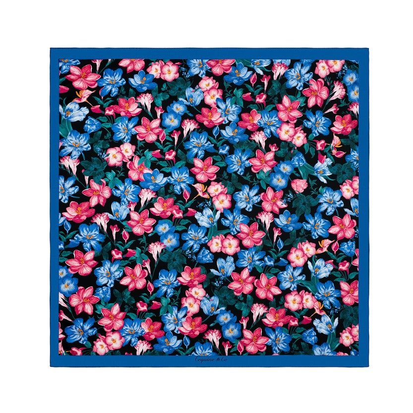 Whimsical Blooms Blue and Pink Flower Garden Scarf